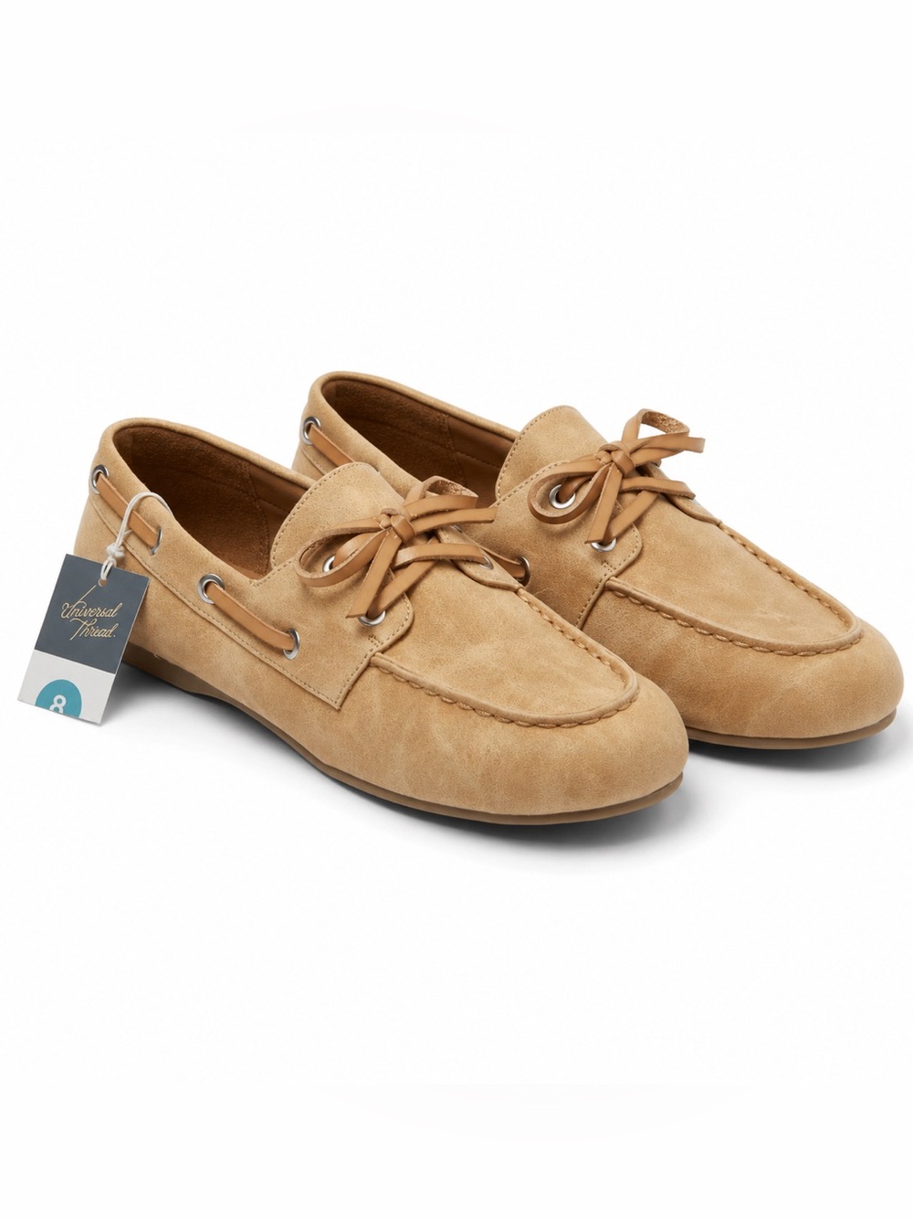 Midge Tan Suede Stitched Moc Toe Boat Shoe Loafers Comfort Memory Foam 8 NWT